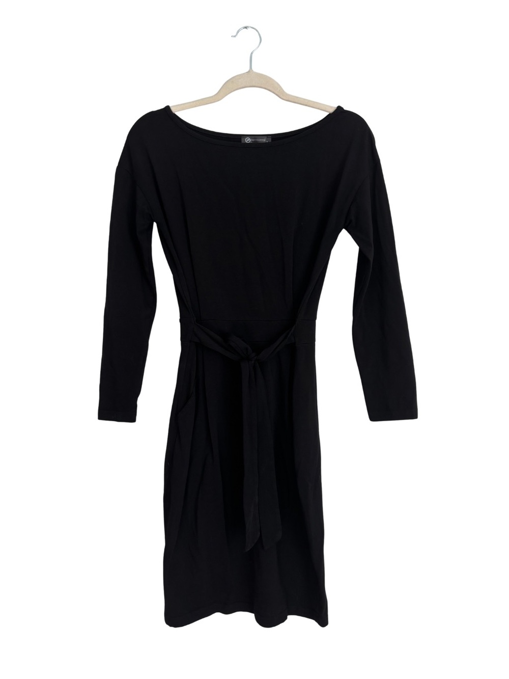 Classic Black Long Sleeve Tie-Waist Dress